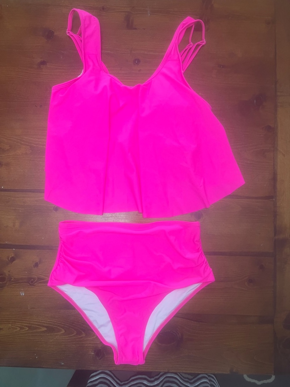 Women’s Two-Piece High-Waist Tankini Swimsuit - Neon Pink